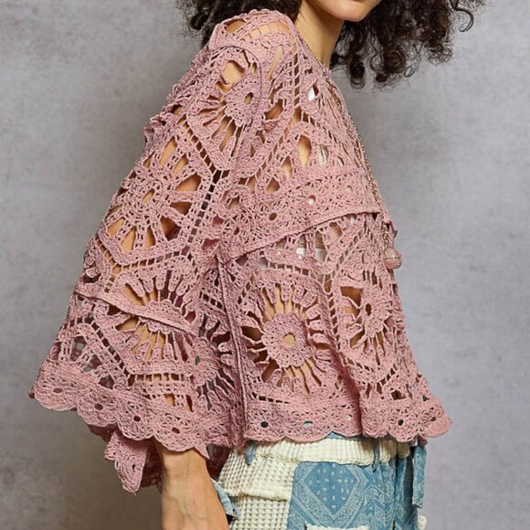 Pol Bohemian Dream Weaver Crochet Top -Rose Pink - Picture 2 of 4
